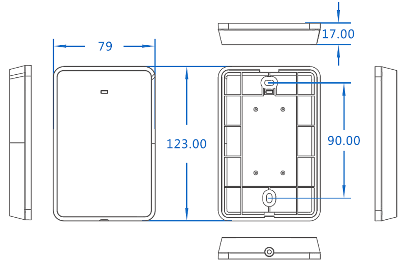經典簡約款門禁讀卡器尺寸規格圖